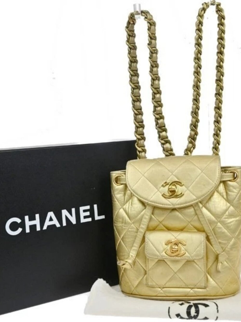 CHANEL CC Logo Duma Matelasse Chain Backpack Bag Leather Gold Vintage